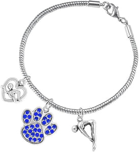 Swimming 3 Charm Blue Crystal Paw Bracelet Hypoallergenic, Safe-Nickel, Lead & Cadmium Free!