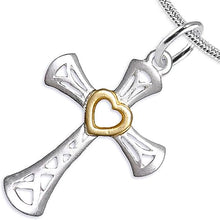 Two Tone Matt Gold Heart and Silver Cross Adjustable Necklace Hypoallergenic, Safe-Nickel, Lead, and Cadmium Free