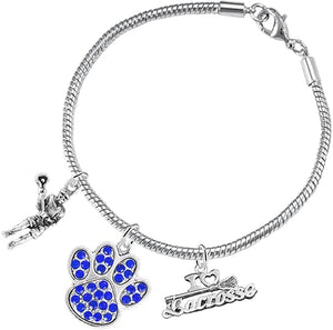 Lacrosse Jewelry, Blue Crystal Paw Jewelry, Hypoallergenic Safe-Nickel, Lead and Cadmium Free!
