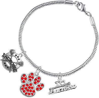 Lacrosse Jewelry, Red Crystal Paw Jewelry, Hypoallergenic Safe-Nickel, Lead and Cadmium Free!