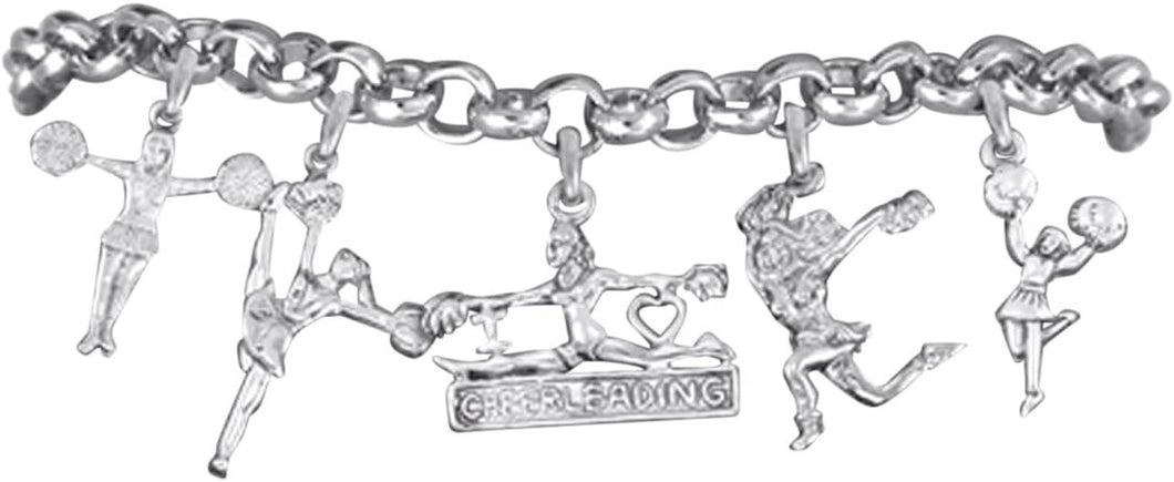 Cheerleader 5 Charm Bracelet, Safe-Hypoallergenic, Nickel Free