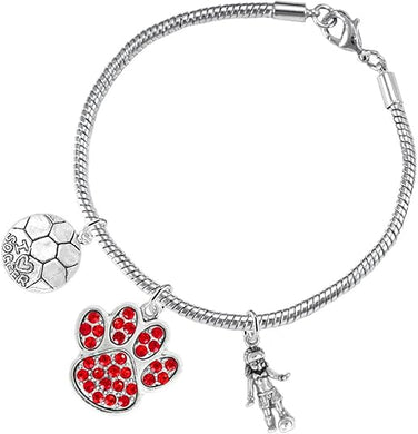 The, Soccer Jewelry Red Crystal Paw Hypoallergenic Adjustable, Safe-Nickel, Lead Free