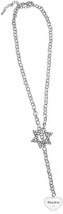 Jewish Madre Heart With Crystal Stone, Through A Crystal Star Of David, Rolo Chain Necklace Hypoallergenic, Safe-Nickel, Lead, And Cadmium Free