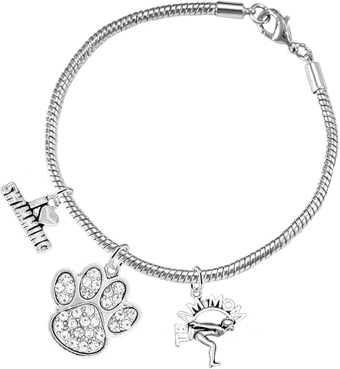 Swimming 3 Charm Clear Crystal Paw Bracelet Hypoallergenic, Safe-Nickel, Lead & Cadmium Free!