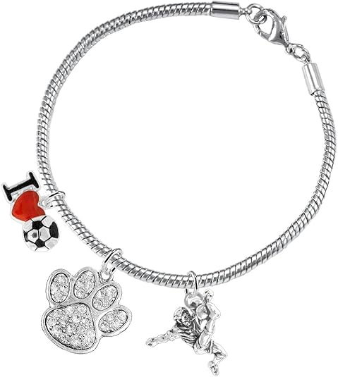 The, Soccer Jewelry Crystal Paw Hypoallergenic Adjustable, Safe-Nickel, Lead Free