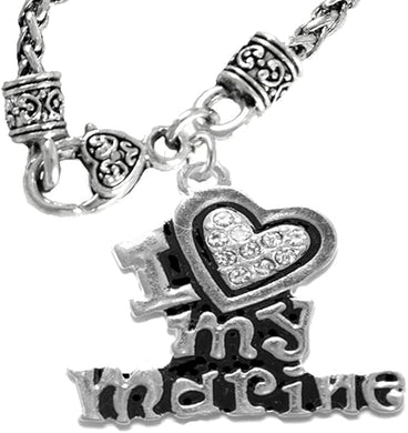 Marine I Love My Marine, Crystal Heart, Necklace, Hypoallergenic, Safe-Nickel, Lead, Free
