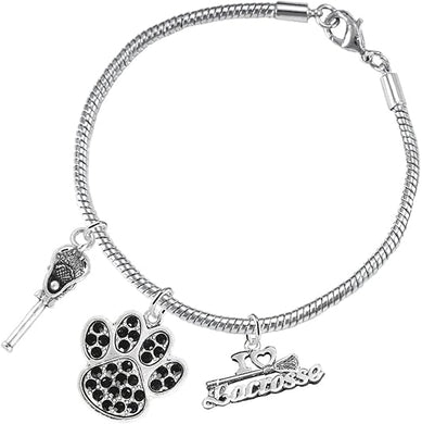 Lacrosse Jewelry, Black Crystal Paw Jewelry, Hypoallergenic Safe-Nickel, Lead and Cadmium Free!