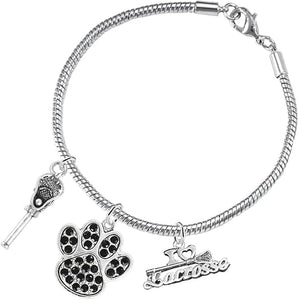 Lacrosse Jewelry, Black Crystal Paw Jewelry, Hypoallergenic Safe-Nickel, Lead and Cadmium Free!