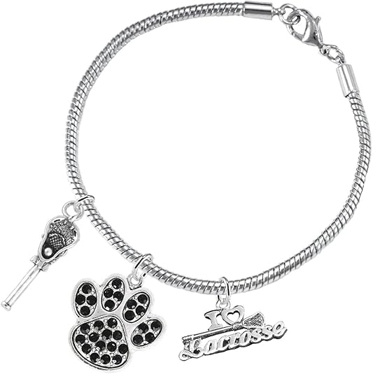 Lacrosse Jewelry, Black Crystal Paw Jewelry, Hypoallergenic Safe-Nickel, Lead and Cadmium Free!