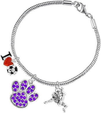 The, Soccer Jewelry Purple Crystal Paw Hypoallergenic Adjustable, Safe-Nickel, Lead Free