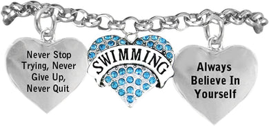 Swimming Never Give Up, Never Quit...Bracelet Hypoallergenic, Safe-Nickel, Lead, & Cadmium Free!