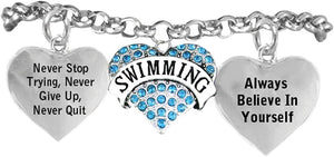 Swimming Never Give Up, Never Quit...Bracelet Hypoallergenic, Safe-Nickel, Lead, & Cadmium Free!