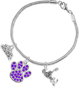 Purple Paw Crystal Cheer 3 Charm Bracelet Safe-Hypoallergenic, Nickel, Lead and Cadmium Free