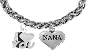 Nana I Love You Wheat Chain Bracelet, Hypoallergenic, Safe-Nickel, Lead, Cadmium Free