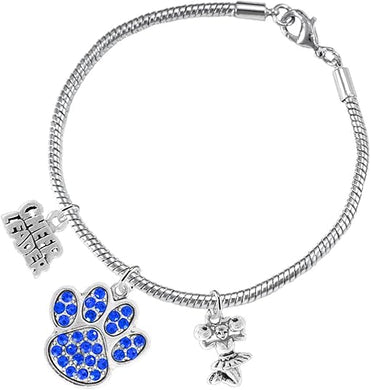 Blue Paw Crystal Cheer 3 Charm Bracelet Safe-Hypoallergenic, Nickel, Lead and Cadmium Free