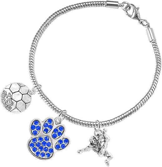 The, Soccer Jewelry Blue Crystal Paw Hypoallergenic Adjustable, Safe-Nickel, Lead Free