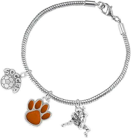 The, Soccer Jewelry Orange Paw Hypoallergenic Adjustable, Safe-Nickel, Lead Free