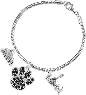 Black Paw Crystal Cheer 3 Charm Bracelet Safe-Hypoallergenic, Nickel, Lead and Cadmium Free