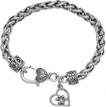 Paw In A Heart On A Silvertone Wheat Chain Bracelet.What A Wonderful Gift For Yourself, Or Someone Special. Hypoallergenic-Safe, No Nickel, Lead, Or Cadmium In The Metal. Cardinali®Jewelry ©2024
