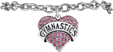 Gymnastic Genuine Pink Crystal Heart Charm Bracelet Hypoallergenic, Safe-Nickel, Lead & Cadmium Free!