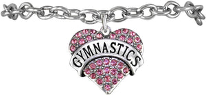 Gymnastic Genuine Pink Crystal Heart Charm Bracelet Hypoallergenic, Safe-Nickel, Lead & Cadmium Free!
