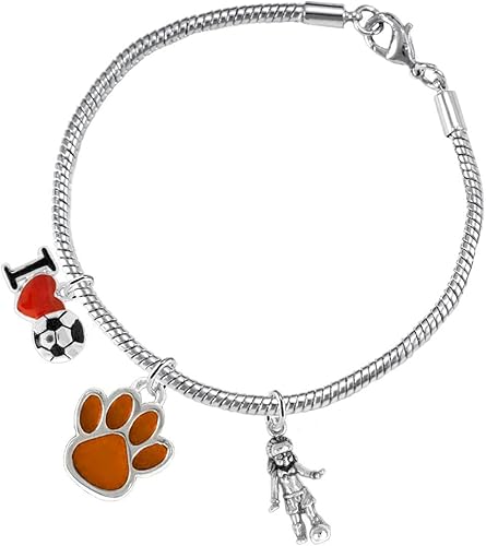 The, Soccer Jewelry Orange Paw Hypoallergenic Adjustable, Safe-Nickel, Lead Free