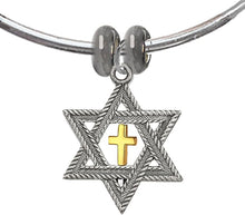 Messianic, Christian, Jewish, Antique Silver Star Of David, Gold Cross, Adjustable 6 To 8.5 Inch Flexible Wire Bracelet, Removeable Ends That Lets You Add Charms Without Tools, Hypoallergenic, No Nickel, Lead, Cadmium In Metal