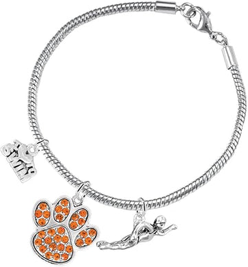Swimming 3 Charm Orange Crystal Paw Bracelet Hypoallergenic, Safe-Nickel, Lead & Cadmium Free!