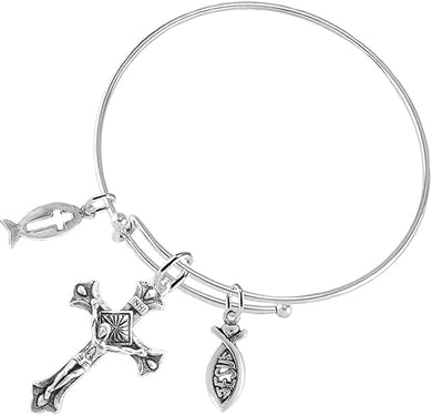 Protect Me Lord Crucifix Christian, 3 Charm Adjustable Bracelet Hypoallergenic, Safe-Nickel, Lead, Free
