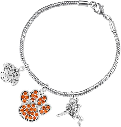 The, Soccer Jewelry Orange Crystal Paw Hypoallergenic Adjustable, Safe-Nickel, Lead Free