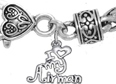 Air Force, I Love My Airman, Wheat Chain Bracelet Hypoallergenic, Safe-Nickel, Lead, Cadmium Free