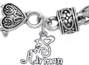 Air Force, I Love My Airman, Wheat Chain Bracelet Hypoallergenic, Safe-Nickel, Lead, Cadmium Free