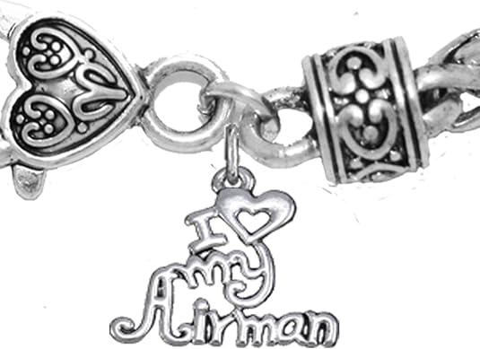 Air Force, I Love My Airman, Wheat Chain Bracelet Hypoallergenic, Safe-Nickel, Lead, Cadmium Free