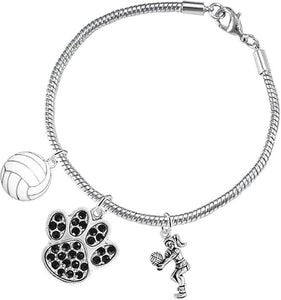 Black Crystal Paw Volleyball, Adjustable, Safe-Hypoallergenic, Nickel, Lead Free
