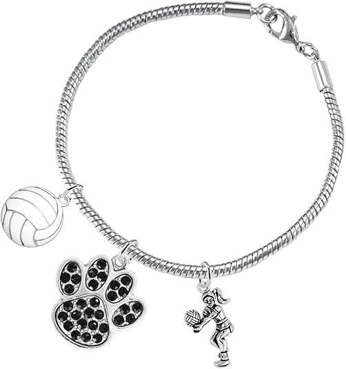 Black Crystal Paw Volleyball, Adjustable, Safe-Hypoallergenic, Nickel, Lead Free