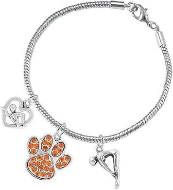 Swimming 3 Charm Orange Crystal Paw Bracelet Hypoallergenic, Safe-Nickel, Lead & Cadmium Free!