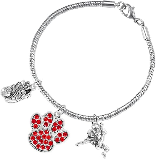 The, Soccer Jewelry Red Crystal Paw Hypoallergenic Adjustable, Safe-Nickel, Lead Free