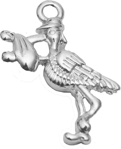 Creative Stork Carrying Baby For Delivery, Charm, Nickel, Lead, Cadmium Free