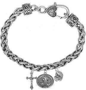 Saint Benedict Charm-Prayer-Crucifix-Mary with Christ Child, Protect Me from Harm, from Evil, from The Devil. Nickle, Lead Free