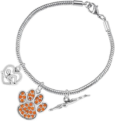 Swimming 3 Charm Orange Crystal Paw Bracelet Hypoallergenic, Safe-Nickel, Lead & Cadmium Free!