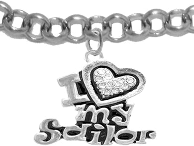 Navy, I Love My Sailor, Crystal Heart, Bracelet, Hypoallergenic, Safe-Nickel, Lead, Free