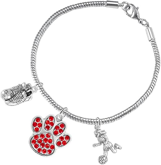 The, Soccer Jewelry Red Crystal Paw Hypoallergenic Adjustable, Safe-Nickel, Lead Free