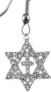 Messianic Christian Crystal Star Of David And Silvertone Cross On Silvertone Earring. If you do not believe that this jewelry is beautiful when you receive it, simply return it for a full refund