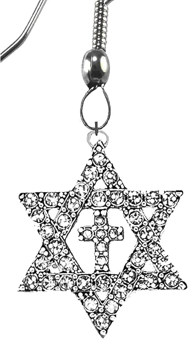Messianic Christian Crystal Star Of David And Silvertone Cross On Silvertone Earring. If you do not believe that this jewelry is beautiful when you receive it, simply return it for a full refund