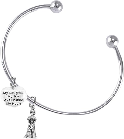 The Perfect Gift, Quinceanera, My Daughter, My Joy, My Sunshine, My Heart, Girl In Gown, Circle 15, Hypoallergenic Adjustable Removable Ball Ends, Bracelet, Safe-Nickel, Lead & Cadmium Free!