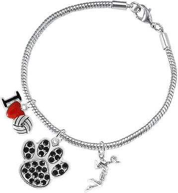 Black Crystal Paw Volleyball, Adjustable, Safe-Hypoallergenic, Nickel, Lead Free