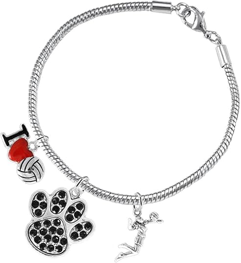 Black Crystal Paw Volleyball, Adjustable, Safe-Hypoallergenic, Nickel, Lead Free