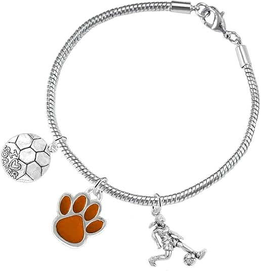The, Soccer Jewelry Orange Paw Hypoallergenic Adjustable, Safe-Nickel, Lead Free