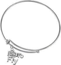 I Love to Fly, Hypoallergenic Genuine Crystal, Adjustable Miracle Wire Charm Bracelet, Nickel, Lead, and Cadmium Free