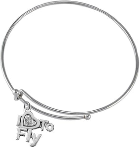 I Love to Fly, Hypoallergenic Genuine Crystal, Adjustable Miracle Wire Charm Bracelet, Nickel, Lead, and Cadmium Free